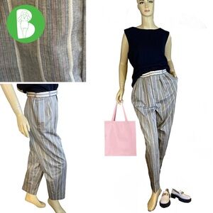 VINTAGE ESSENTIALS BY PALMETTO GRAY & MULTI-COLOR STRIPED TROUSERS W/BELT (M)